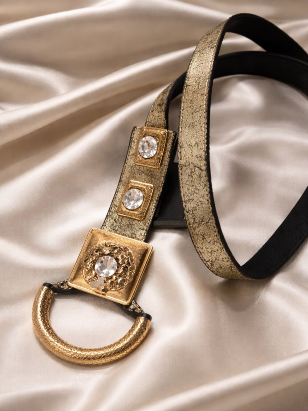Gold Crystal Statement Waist Belt Sculptural Buckle Adjustable Runway Style - Picture 3 of 11